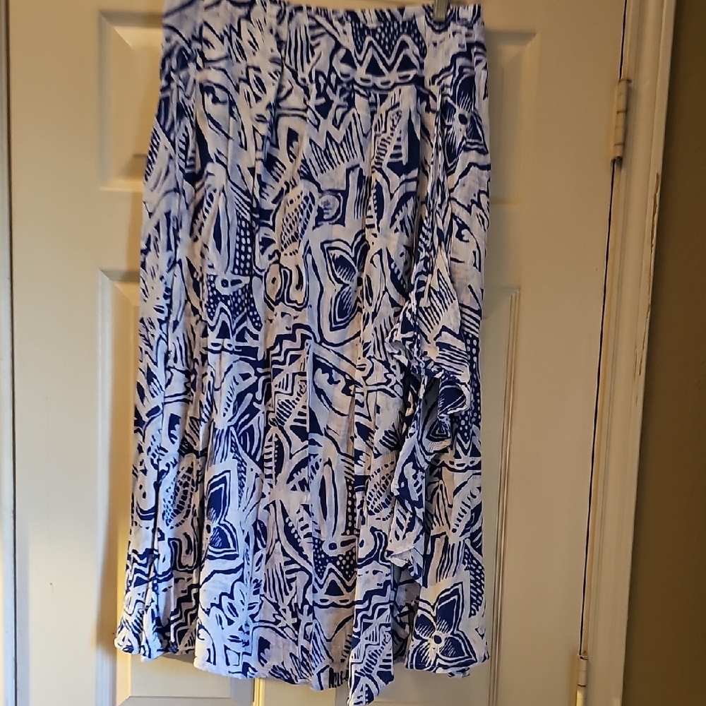 Elegant Blue and White A-Line Skirt
